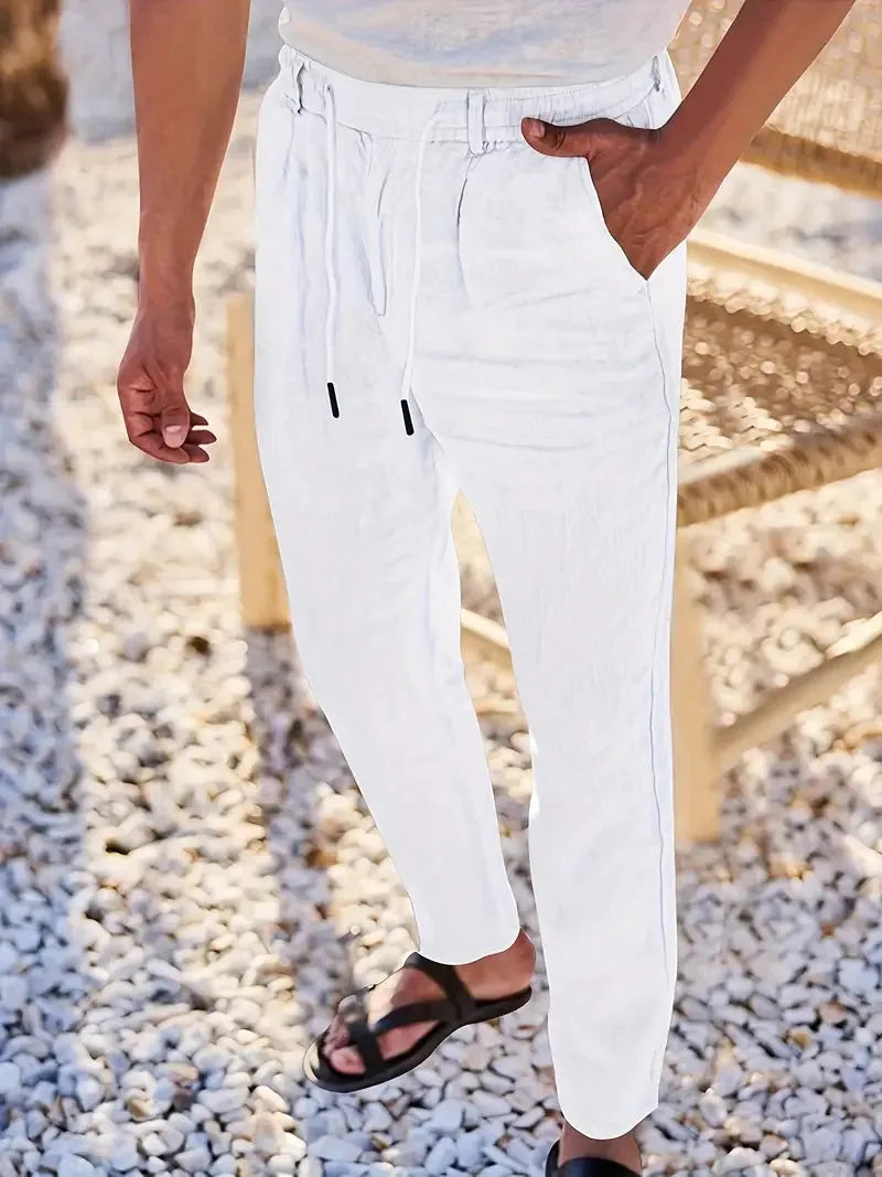 Tapered Linen-Blend Drawstring Pants for Men image 17