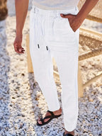 Tapered Linen-Blend Drawstring Pants for Men image 17