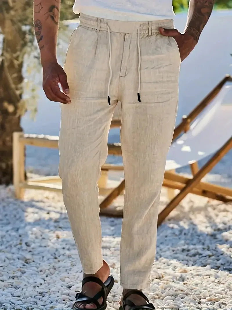 Tapered Linen-Blend Drawstring Pants for Men image 20