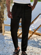 Tapered Linen-Blend Drawstring Pants for Men image 29