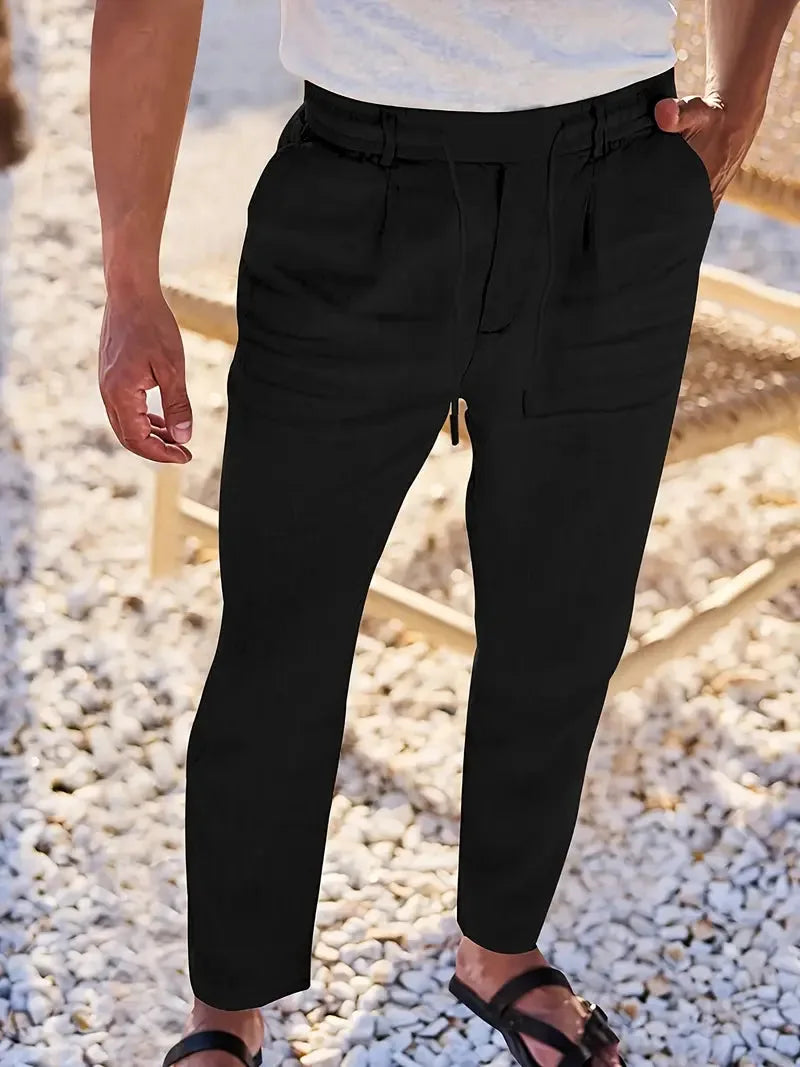 Tapered Linen-Blend Drawstring Pants for Men image 30