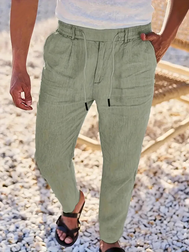 Tapered Linen-Blend Drawstring Pants for Men image 9