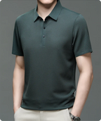 Textured Basket-Weave Button-Up Polo Shirt for Men image 11