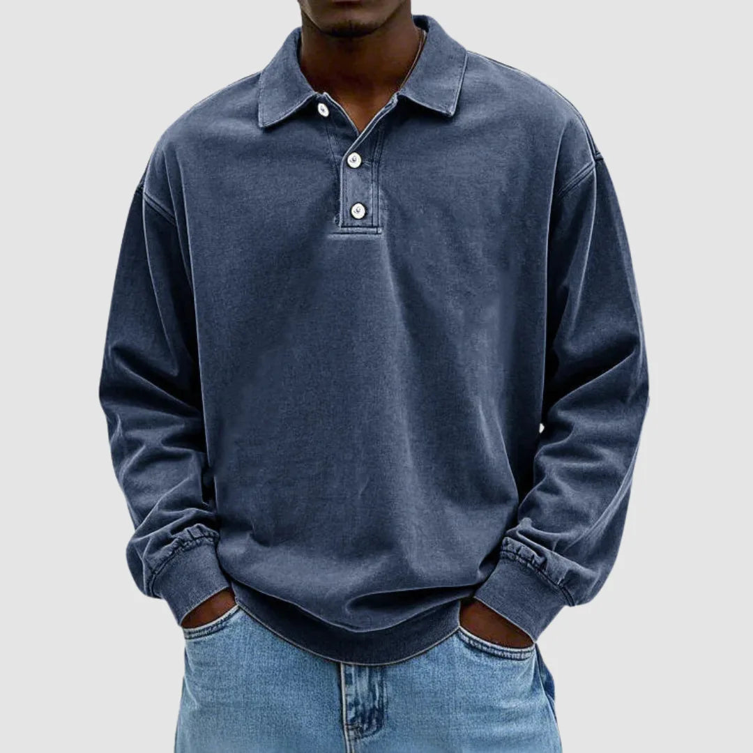 Men's Vintage Wash Long Sleeve Polo Jumper image 10