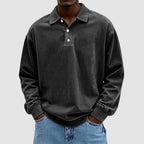 Men's Vintage Wash Long Sleeve Polo Jumper image 9