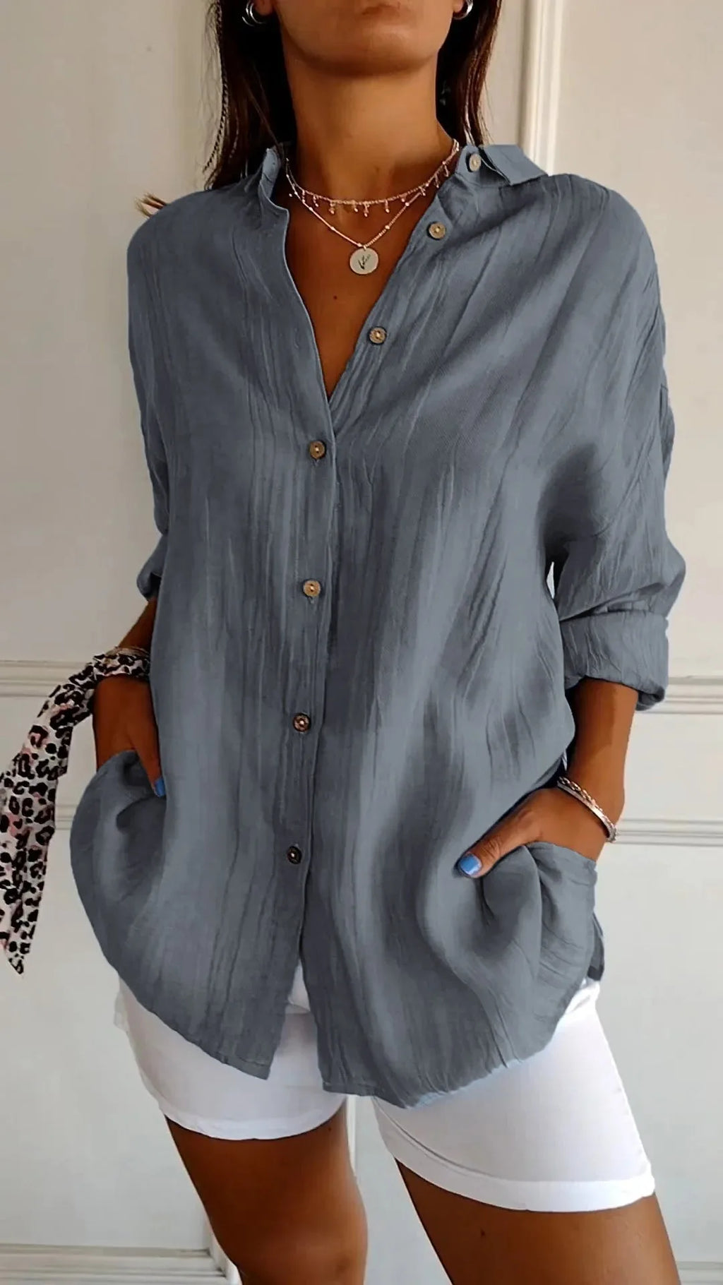 Relaxed Linen Shirt for Women with Pointed Collar image 10