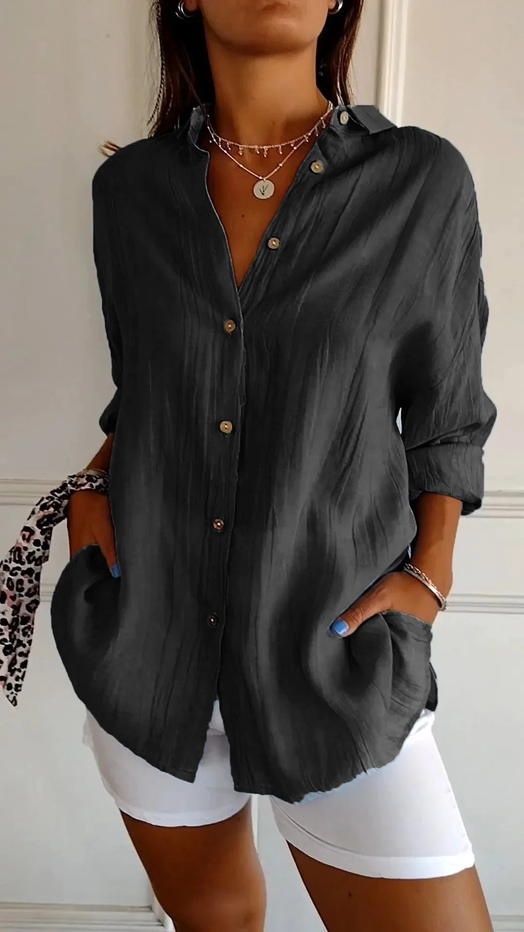 Relaxed Linen Shirt for Women with Pointed Collar image 11