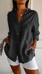 Relaxed Linen Shirt for Women with Pointed Collar image 11
