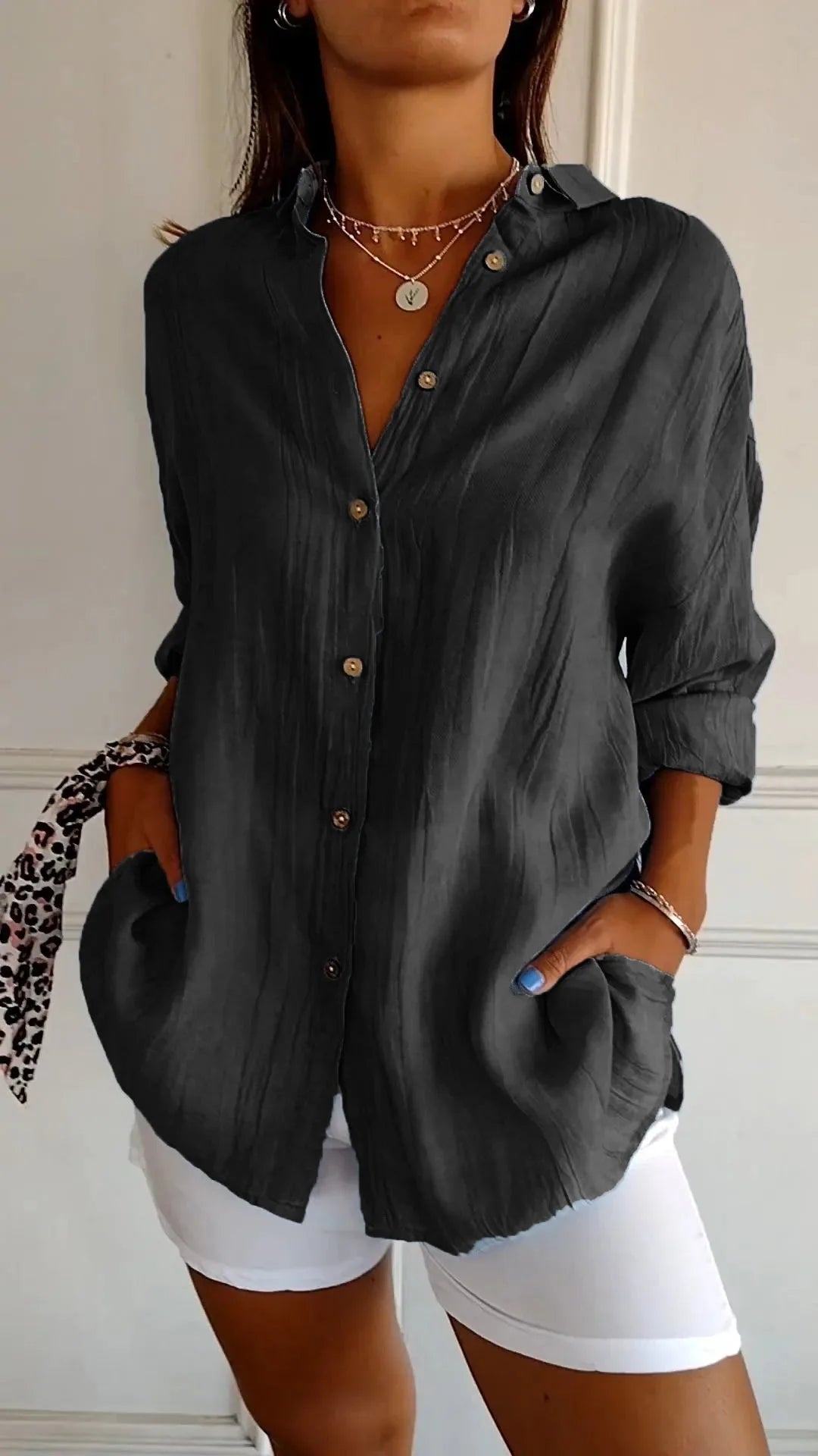 Relaxed Linen Shirt for Women with Pointed Collar image 11