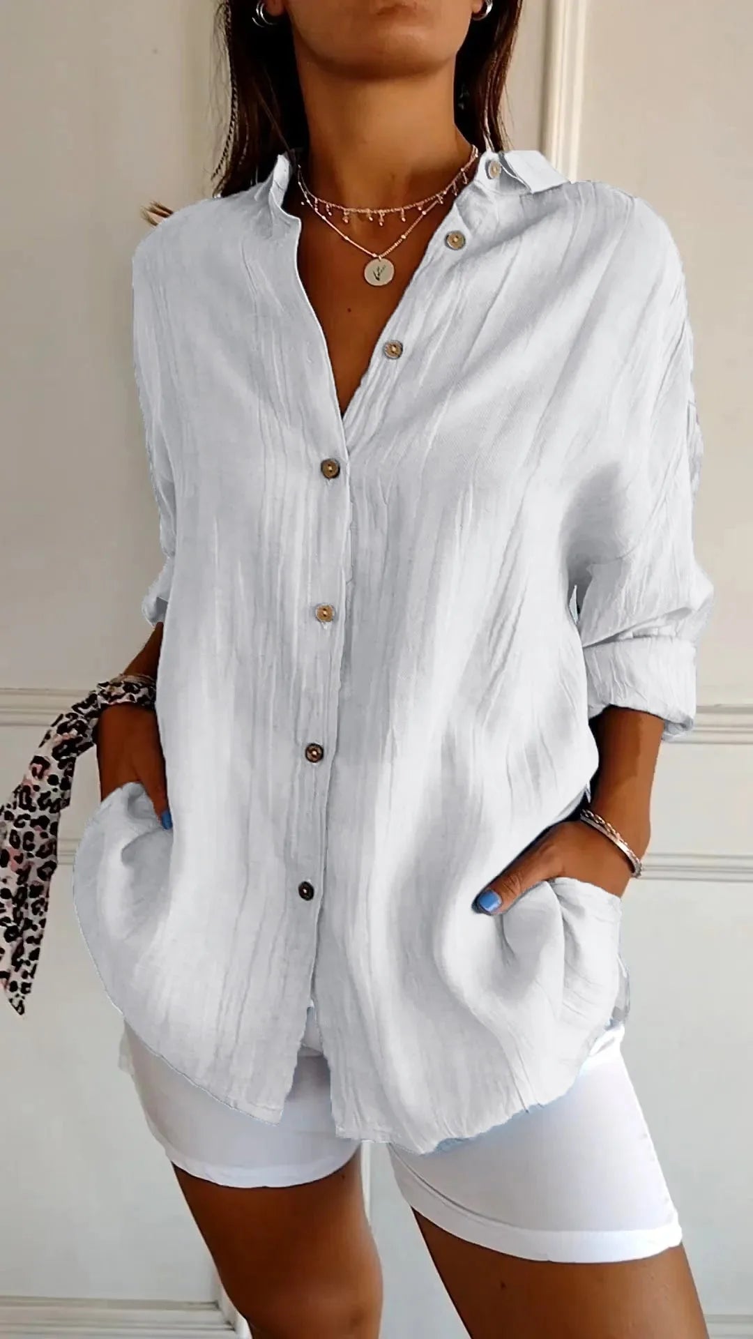 Relaxed Linen Shirt for Women with Pointed Collar image 12