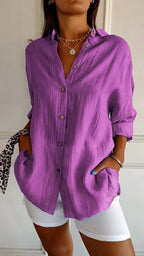Relaxed Linen Shirt for Women with Pointed Collar image 9
